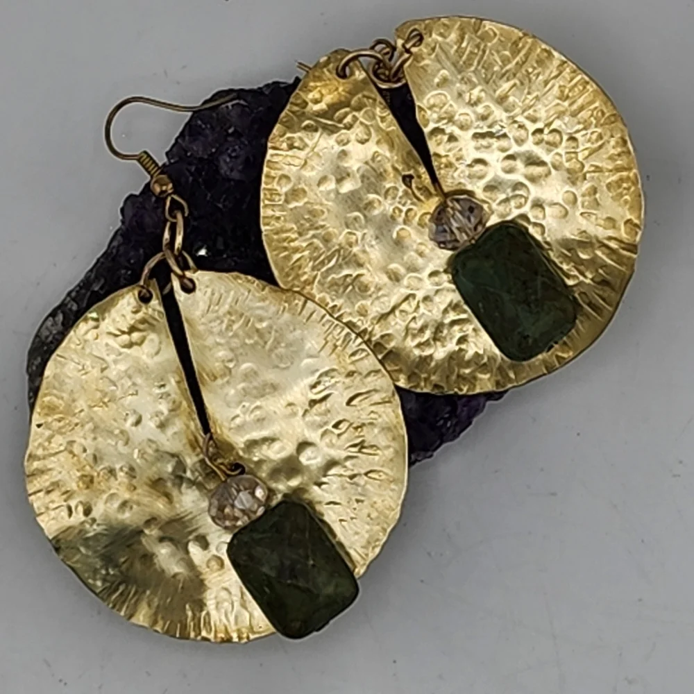 BRASS & AGATE CIRCLE EARRING MAXIMILIST DESIGN HANDMADE STATEMENT JEWELRY